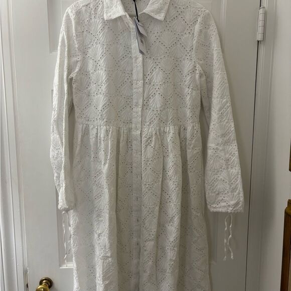 NWT Onia air linen maxi shirt dress eyelet shell pattern button front size small - Picture 7 of 9